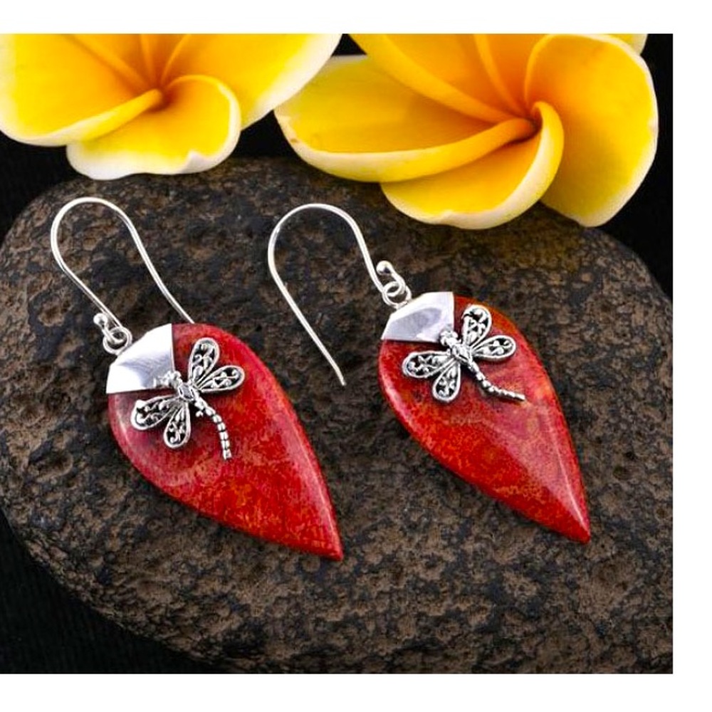 🆕 Sponge Coral Dragonfly Earrings in SS